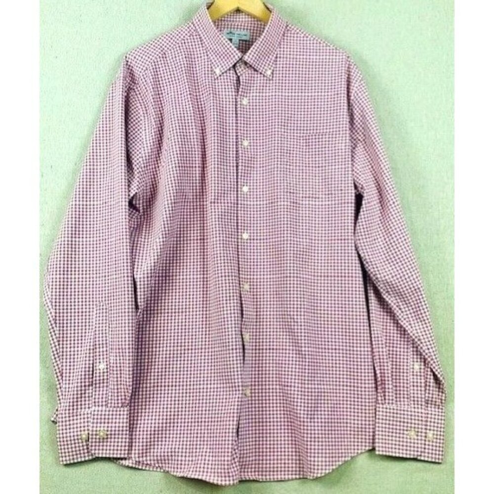 Peter Millar‎ Summer Comfort Light Red Gingham Long Sleeve Button-Down Shirt L